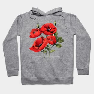 Red poppies flowers, beautiful poppy watercolor Holiday Decoration Birthday gifts and presents, american, traditional, anniversary, memory Hoodie